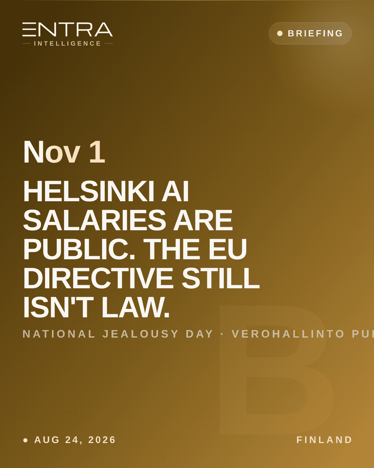 Helsinki AI Salaries Are Public. The EU Directive Still Isn't Law.
